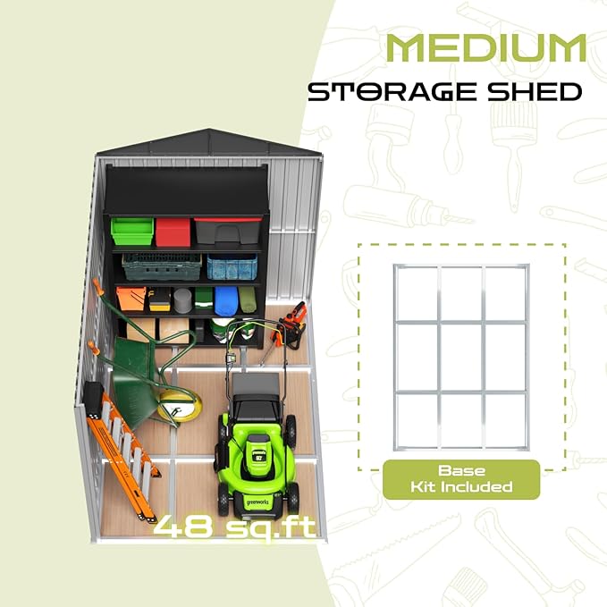 8' x 6' XL Outdoor Storage Shed, Sturdy Metal Building w/Floor and Operable Window for Garden, Backyard, Poolside and Lawn, Brown