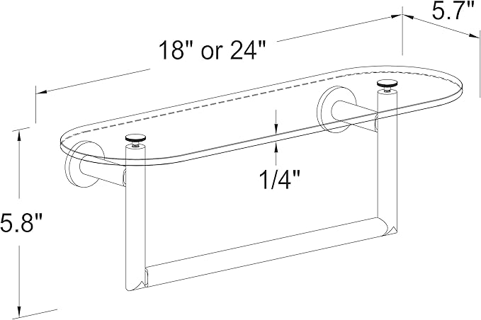 Ginger 0219T-18/PC Sine 18" Tempered Glass Toiletry Bathroom Shelf with Towel Bar, Polished Chrome