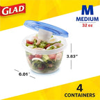 Glad GladWare To Go Lunch Food Storage Containers with Lids, Medium Round No BPA Plastic with Built-In Dressing Cup for Salads and Lunches, Microwave Dishwasher Safe, 32 Oz, 4 Count - 6 Pack