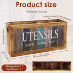 Wood Utensil Holder Practical Utensil Holder with 4 Compartments for Oil Bottle Spatula Cutter and Fork