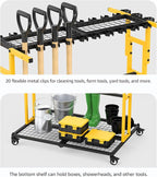 CCCEI Garage Organization with Wheels, Outdoor Gargen Yard Shed Tools Organizer Cart, Home Storage for Cleaning Supplies Organizer, Broom Holder, for Shovel and Rake, Long Farming and Farming Tools.