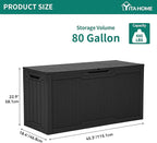 YITAHOME 80 Gallon Resin Deck Box, Weather Resistant Outdoor Rattan Storage Box, Lockable Indoor Outdoor Storage for Supplies and Essentials, Black