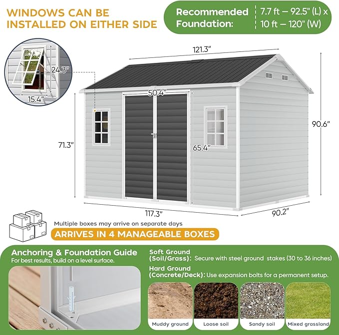 10x8 FT Resin Plastic Shed with Floor, Heavy-Duty 21-Gauge Reinforced Steel Frame, 16mm Ultra-Thick Panels, Outdoor Storage Sheds with Awning Windows and Air Vents