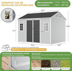 10x8 FT Resin Plastic Shed with Floor, Heavy-Duty 21-Gauge Reinforced Steel Frame, 16mm Ultra-Thick Panels, Outdoor Storage Sheds with Awning Windows and Air Vents