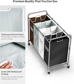 ROMOON Laundry Hamper Sorter Cart: 4-Section Organizer with Heavy-Duty Lockable Wheels and Removable Bags | 180L Rolling Laundry Basket for Dirty Clothes in Laundry Room or Small Spaces (Multicolor)