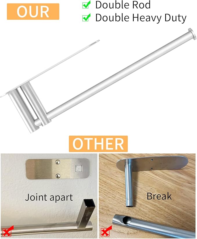 Paper Towel Holder Under Cabinet, 13Inch Self-Adhesive or Wall Paper Towel Holder for Kitchen, Bathroom, RV, Brushed Nickel
