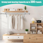 Closet Rod, 16 to 51 Inch Closet Rods Heavy Duty Adjustable Wardrobe Poles for Hanging Clothes and Heavy Duty Bracket Closet Pole Support (The Shelf NOT Included)(Silver)
