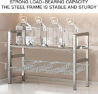 Large Under Sink Organizer 2 Tier Expandable Heavy Stainless Steel Shelf Adjustable Height for Under Kitchen Bathroom Sink Organizers and Storage (Large Size: 4 Panels 4 Storage Baskets)