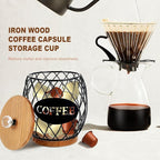 Coffee Pod Basket Holder Hollow Design Metal Coffee Pod Container with Dust Cover Holder Organizer Large Capacity Sturdy Coffee Pod Organizer (black)
