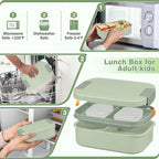 Bento Lunch Box Set with 10.5oz Soup Thermo Food Jar for Adults Kids, Stainless Steel Leak-proof Lunch Container, Coffee Tumbler with Lunch Bag for School Travel Office-Green