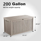 200 Gallon Outdoor Deck Box,Waterproof Resin Outdoor Storage Boxes, Outside Storage Lockable Container for Garden Tools,Indooor Cushions,Accessories (Grey)