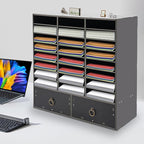 PVC File Organizer, 24 Slots Office File Storage Shelf Organizer Storage Desk Folders Mail Sorter Rack w/Removable Shelves and 2 Drawers for Office, Home, Classroom
