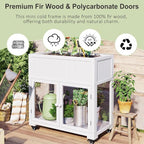 Patio 35.4''x17.7''x37.4'' Mini Wood Cold Frame, Compact 2 Doors Garden Greenhouse with Wheels, Raised Bed with Liner for Indoor Outdoor Use, White