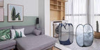2 Pack Mesh Laundry Hampers, Pop Up Laundry Baskets, Collapsible Clothes Storage Bins for Bedroom, Dormitory, Apartment, Grey+ Navy Blue