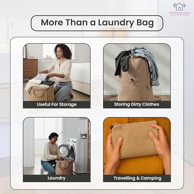 LFH Home Cotton Canvas Large Laundry Bag with Handle, Heavy Duty Drawstring Closure Washable Laundry Bags, School Travel, Home, Hotel, College Dorm, Organizer Sack, Toys Clothes 28x40-Beige