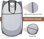 HOUSE AGAIN Mesh Popup Laundry Hamper, [Reinforced] Collapsible Laundry Basket, Foldable Pop Up Hamper with Durable Handles, Easy to Open and Fold for Dorm, Laundry Room, Bedroom, RV, (Grey）