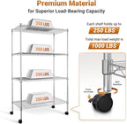 Simple Deluxe Heavy Duty 4-Tier Shelving with Wheels, 35.43" W x 17.72" D x 61.02" H Adjustable Steel Organizer Wire Rack, 1400 Lbs Loading Capacity, Chrome