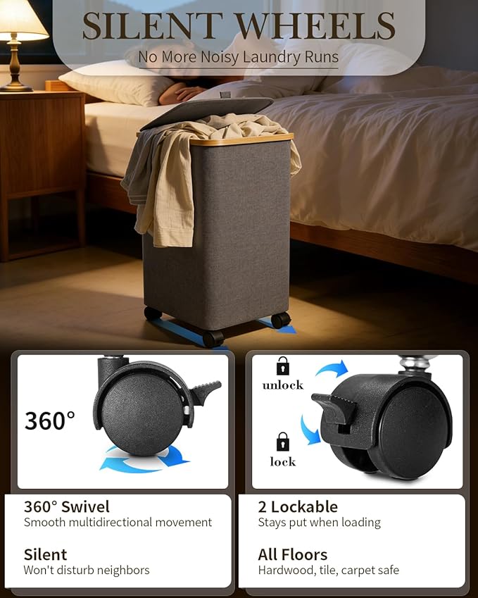 Laundry Hamper with Wheels, 110L Large Clothes Hamper with Removable Inner Bag, Collapsible Dirty Clothes Basket for Dorm, Rolling Dirty Clothes Basket for, Bedroom, Bathroom, Laundry Room