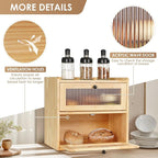 Sunhoo Bread Box for Kitchen Countertop Wooden Bread Storage Container Bin 2 Layer Breadbox Holder Large Capacity Keeper Vintage Farmhouse Food Organizer Pantry Shelf Acrylic Window（Wood color）