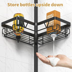 Corner Shower Caddy + 2 Soap Holders, 4 Tier Shower Caddy Tension Pole Stainless Steel Black, Extends 25-114.2 Inches, for Bathroom Organizers and Storage, Renter-Friendly and Gift Idea