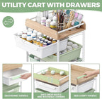 Rolling Craft Storage Cart with 4 Drawers,Utility Cart with Drawers,Art Craft Organizers and Storage,Kids Craft Cart,Kids Art Cart With DIY Lable and Wooden Tabletop Area,Green