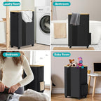 BlissTotes 75L Laundry Basket Slim Laundry Hamper with Wheels Lid, Collapsible Laundry Hampers, Laundry Bin, Clothes Hamper Basket with Internal Support & Handles for Bathroom, Bedroom (Gray)