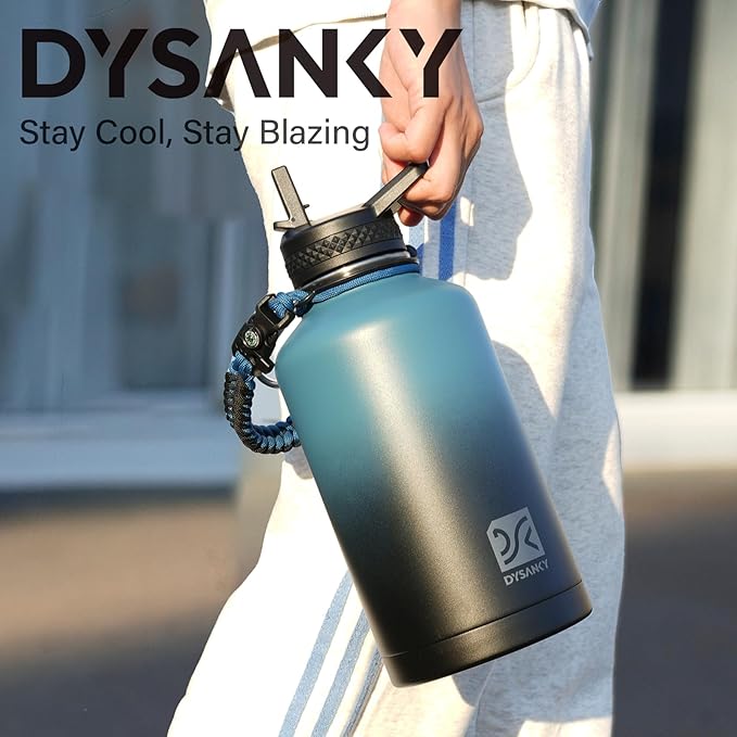 64 oz Insulated Water Bottle | Thickened Stainless Steel Water Jug for Gym and Hiking with Straw, Carrier Bag, Handle Strap | BPA-Free 64 oz