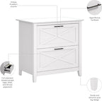 Bush Home Key West 2 Drawer Lateral File Cabinet in Pure White Oak, Document Storage for Home Office, Accent Chest with Drawers