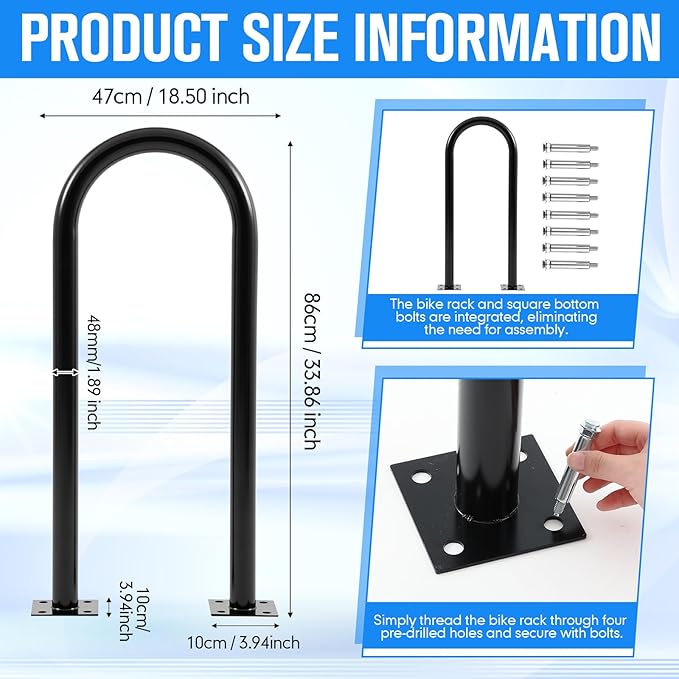 2-3 Bike Capacity U Bike Rack Commercial Bicycle Rack 33" L Heavy Duty Galvanized Steel Bicycle Organizer Ground Parking Stand for Outdoor Garages Streets Yards Parks Schools Sidewalks