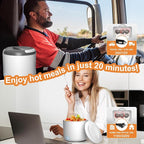 Vingud Electric Lunch Box for Adults, 1.2L/41oz, 100W Fast Heated Lunch Box, 12V/24V/110V Portable Food Heater for Car/Office Work with 304 Stainless Steel Container, White Gray