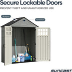 Suncast Everett 6x3 ft Vertical Storage Shed - Resin Outdoor Garden Shed with Floor, Windows, Skylight & Lockable Double Doors. Slim Yard Storage for Utility Tools & Backyard Equipment
