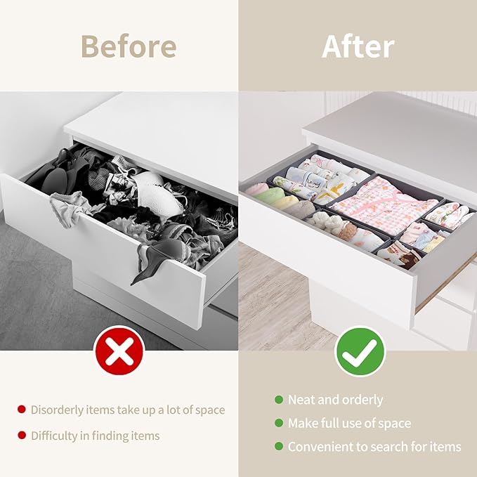 14 Pack Drawer Organizer for Clothes Dresser Organizer for Nursery-Perfect Baby Cloth Organizer and Storage General Nursery Organization or Dresser Drawer Organizer Bins Foldable Washable Grey