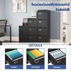 4 Drawer File Cabinet, Filing Cabinets for Home Office, Metal Vertical File Storage Cabinet with Lock, Locking File Cabinet for A4 Legal/Letter, 15" W x 17.7" D x 50.1" H, Assembly Required