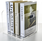4 Vertical Compartments File Holder, Clear Acrylic Desk Organizer and Storage Bins Holding for Magazines, Binders, Notebooks, Envelopes, Multi-purpose Document Organizer for Home Office