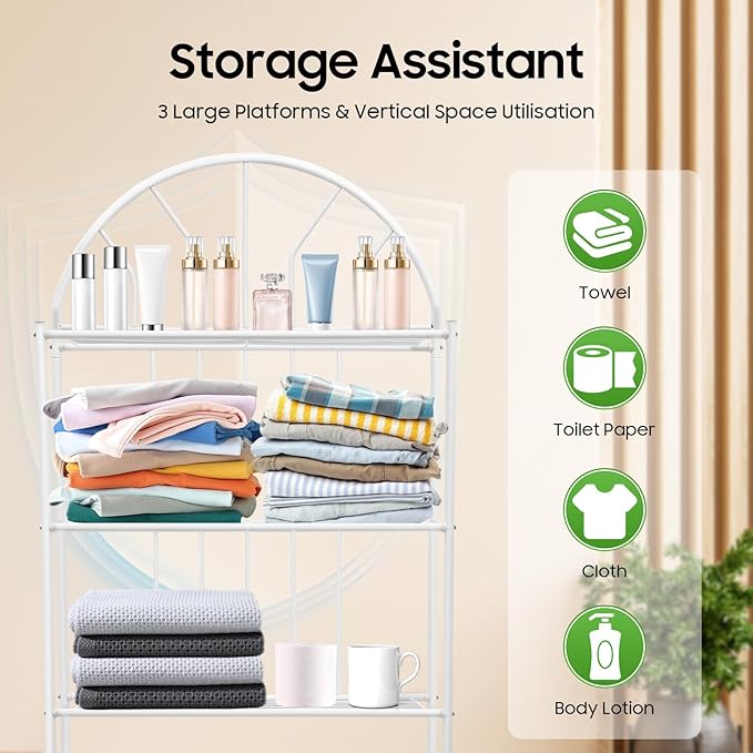 3-Tier Over The Toilet Shelf, Freestanding Bathroom Organizer Bathroom Rack Over Toilet Space Saver 55lbs Capacity Corner Stand Storage Organizer for Bathrooms Toilets Balconies