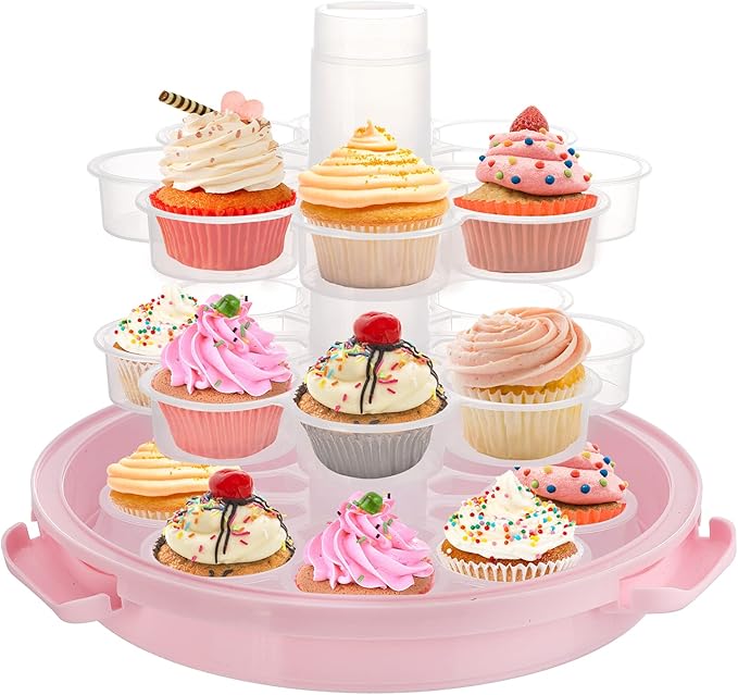 Dicunoy 24 Cupcake Carrier for Transport, 3 Tier Tall Cake Carrier Holder with Handle, Portable Desserts Storage Transporter Container Box with Lid for Pie, Cookies, Christmas, Thanks Giving Day