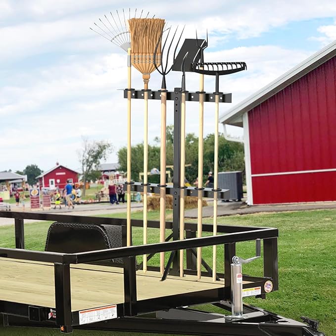 Trailer Tool Rack Shovel Holder - Shovel Rack for Trailer with 6 Tool Holes with Rubber Grommets, Dark Black