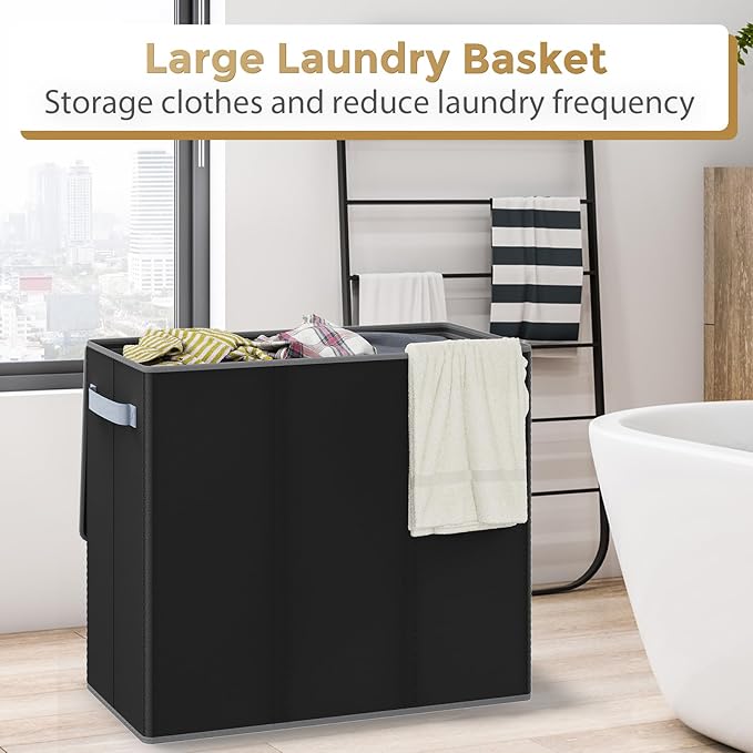 180L Laundry Hamper 3 Section, Large Laundry Hamper with Lid, Dirty Clothes Hampers with Handles, Laundry Basket Organizer for Laundry, Bedroom, Bathroom, Laundry Sorter Baskets, Black
