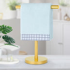 T-Shape Bath Hand Towel Holder Stand, Stainless Steel Free Standing Hand Towel Rack, for Bathroom Kitchen & Countertop, Golden, 2 Pack