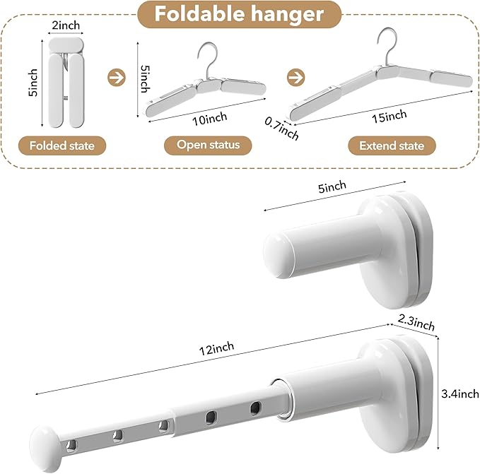 2 Pack Portable Mini Travel Drying Rack Clothing – Adjustable Space Saving Clothes Drying Rack with 6 Hangers, Foldable Laundry Drying Rack for Hotel, Balcony, Camping,Suitcase,Door