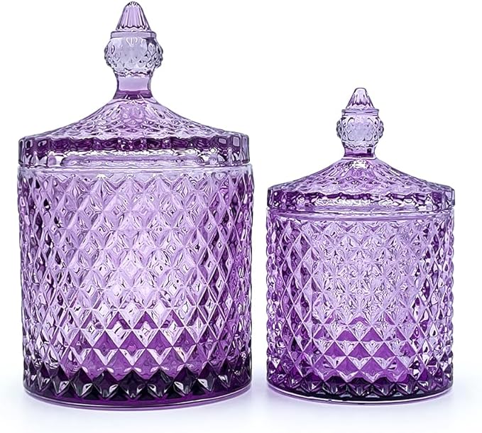 Colorful Glass Jar With Lid,Trinket Dish,Candy Cookie Jars,Vanity Organizer for Cotton Balls, Bathroom Decor,Decorative Jar(PInk Purple)