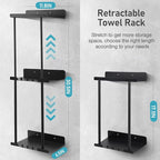 Hommtina Wall-Mounted Towel Rack & Holder - Rust-Resistant Bathroom Organizer with No Drill Installation, Space-Saving Design for Kitchen, Laundry Room (Black)
