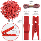 1.35 Inch Mini Clothes Pins100 PcsWith 32 Feet Jute Twine for Photo, Crafts, Pictures - Wooden Small Decorative Clothespins for Baby Shower (Red)