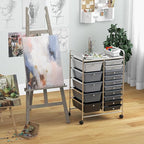 LUARANE Rolling Cart with 15 Drawers, Craft Storage Cart with Portable Handles & Lockable Wheels, Mobile Toys Organizer, Large Capacity Utility Drawer Cart Home Office School Teacher (Gradient Black)