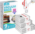 Travel Vacuum Bags with USB and TYPE C Pump Pump,9 Pack Vacuum Storage Bags,vacuum for bags storage, Powerful -58KPa Suction for Luggage,Travel and Home Use for Clothes and Blankets（Red）