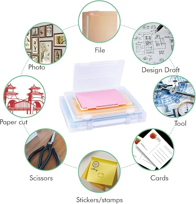 8 Pack Paper Storage Boxes, 8.5 x 11 Plastic Portable Project Case for US letter Size and A4 paper, Plastic Multi-Purpose Thick Scrapbook Storage Box for Office,Craft or Art Supplies