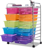Giantex 15 Drawer Rolling Storage Cart Tools Scrapbook Paper Office School Organizer, Multicolor
