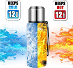 Insulated vacuum Thermo Bottle 500ml/16.9oz with cup Stainless steel coffee bottles for hot and cold drink water flask.(Black,500ml)