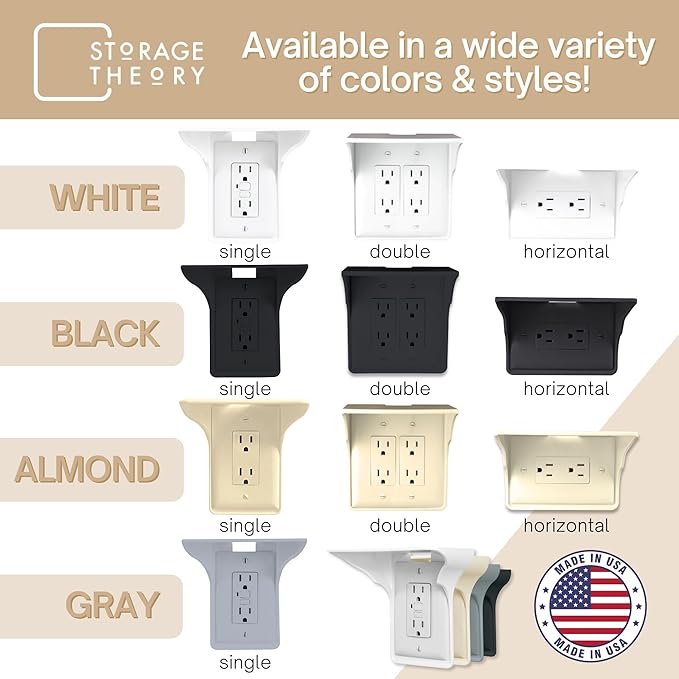 Power Perch Horizontal Wall Outlet Shelf with Cord Storage Strap - Declutter & Reclaim Bathroom Counter Space - Alexa Stand, Apple Homepod Shelf, Toothbrush Holders Wall Mounted - Black, 1-Pack