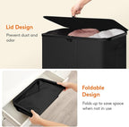 Lifewit 185L Large 3 Section Laundry Hamper with Lid, Plastic Laundry Basket with Bamboo Handles and Removable Bags, Tall Foldable Clothes Hamper for Bathroom Bedroom, Black